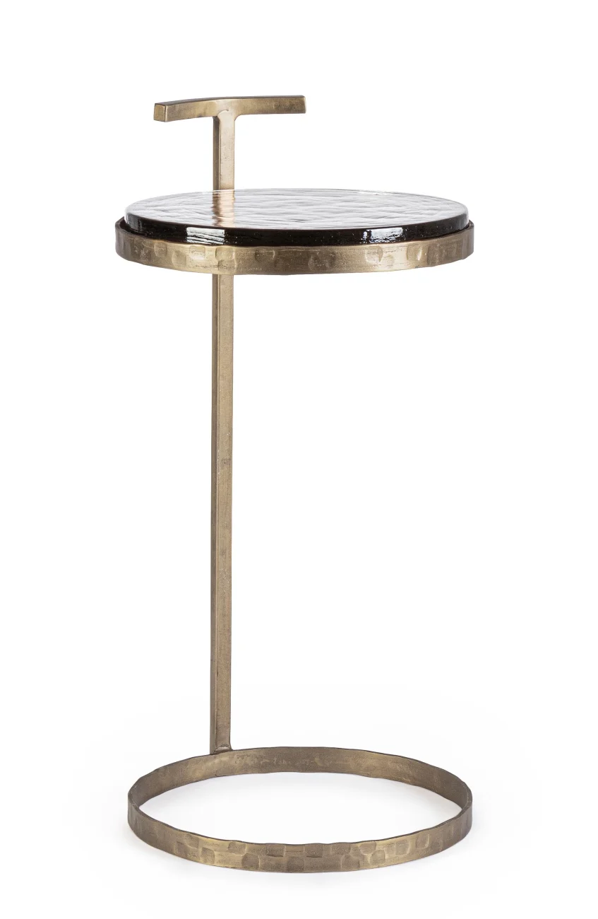 Beistelltisch Zayla aus Metall und Glas, rundes Design, goldfarben, handgefertigte Platte - Bizzotto