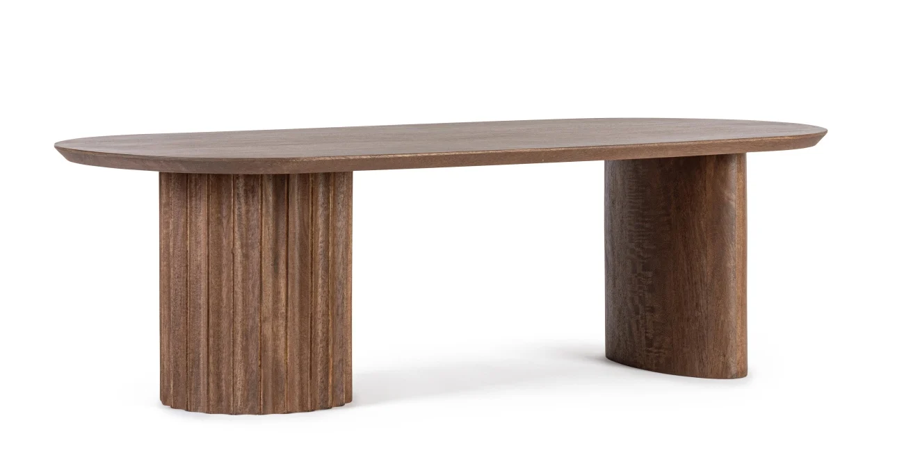 Couchtisch Orissa aus Mangoholz, modern, oval, Braun, 130 cm, markante Grillen-Verarbeitung