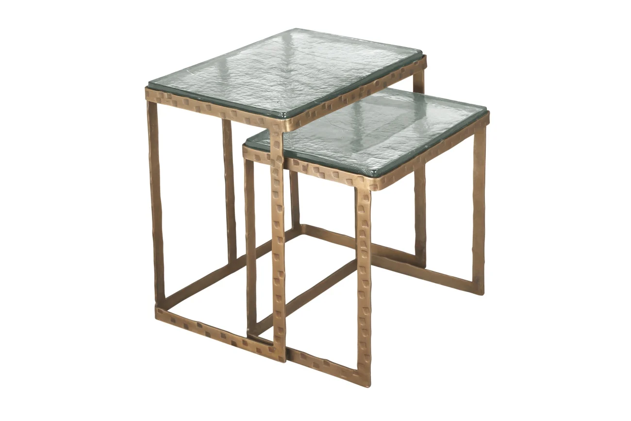 Beistelltisch Zayla 2er-Set aus Metall, modern und eckig, Glasplatte handgefertigt, gold