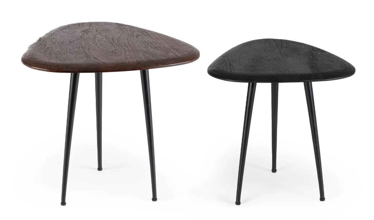 Couchtisch Mayo 2er-Set aus Mangoholz, modern, organische Form, schwarz braun, Bizzotto
