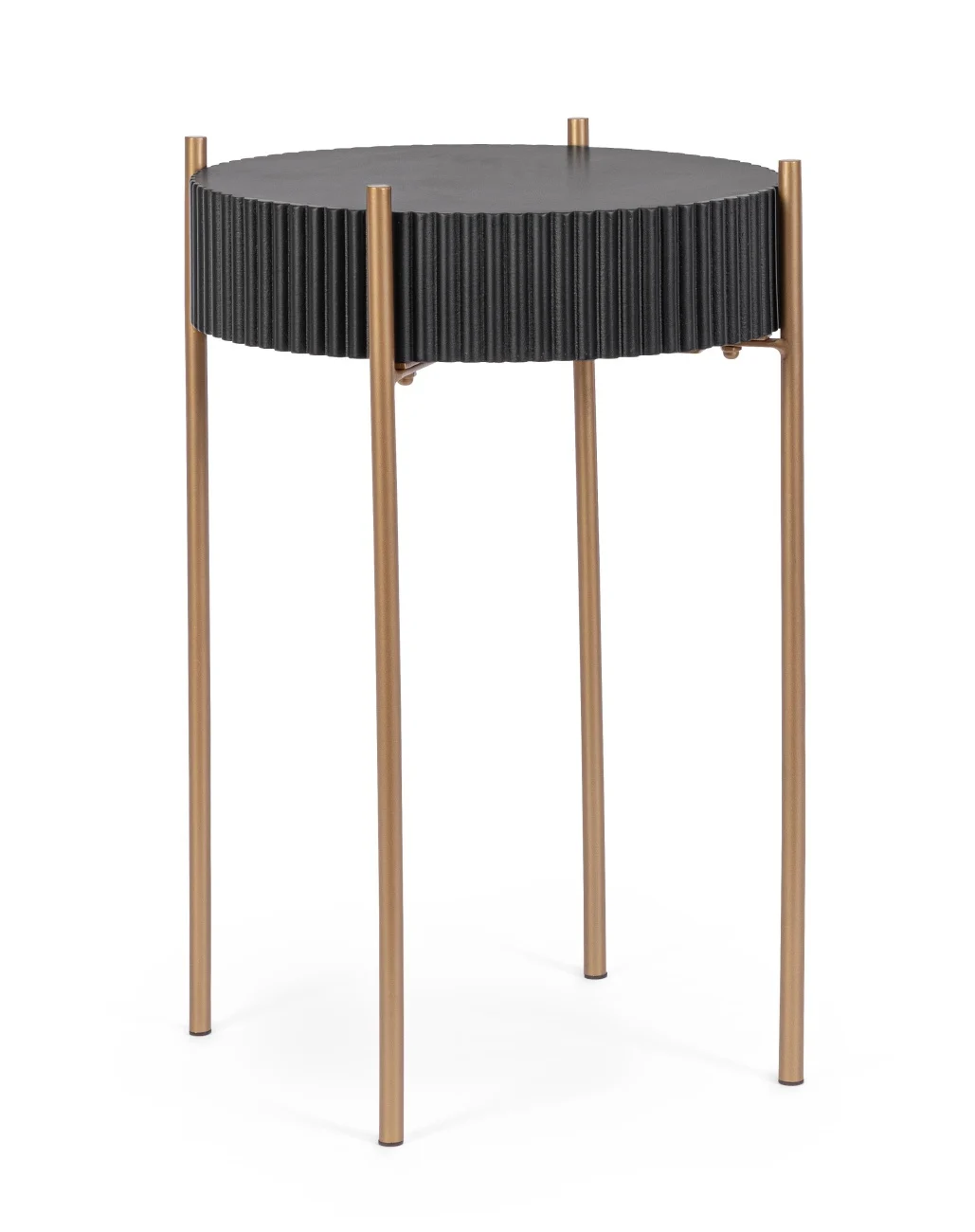Couchtisch Darcy aus MDF und Metall, modern rund, schwarz mit goldfarbenem Gestell, 64 cm - Bizzotto