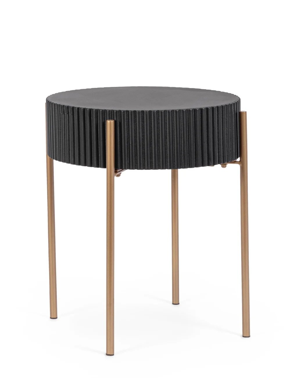 Couchtisch Darcy aus MDF, modernes Design, rund, schwarz mit goldfarbenem Metallgestell, 47 cm hoch - Bizzotto