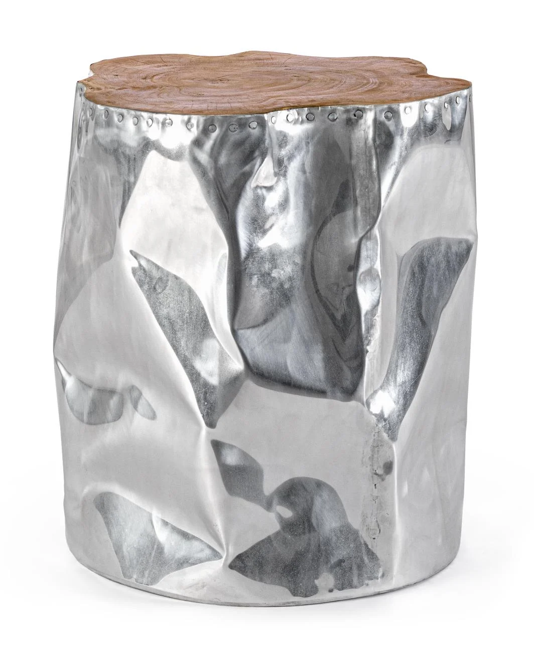 Beistelltisch Hammer aus Teakholz, modern und massiv, rund, natur, 35x35 cm, Aluminiumgestell - Bizzotto