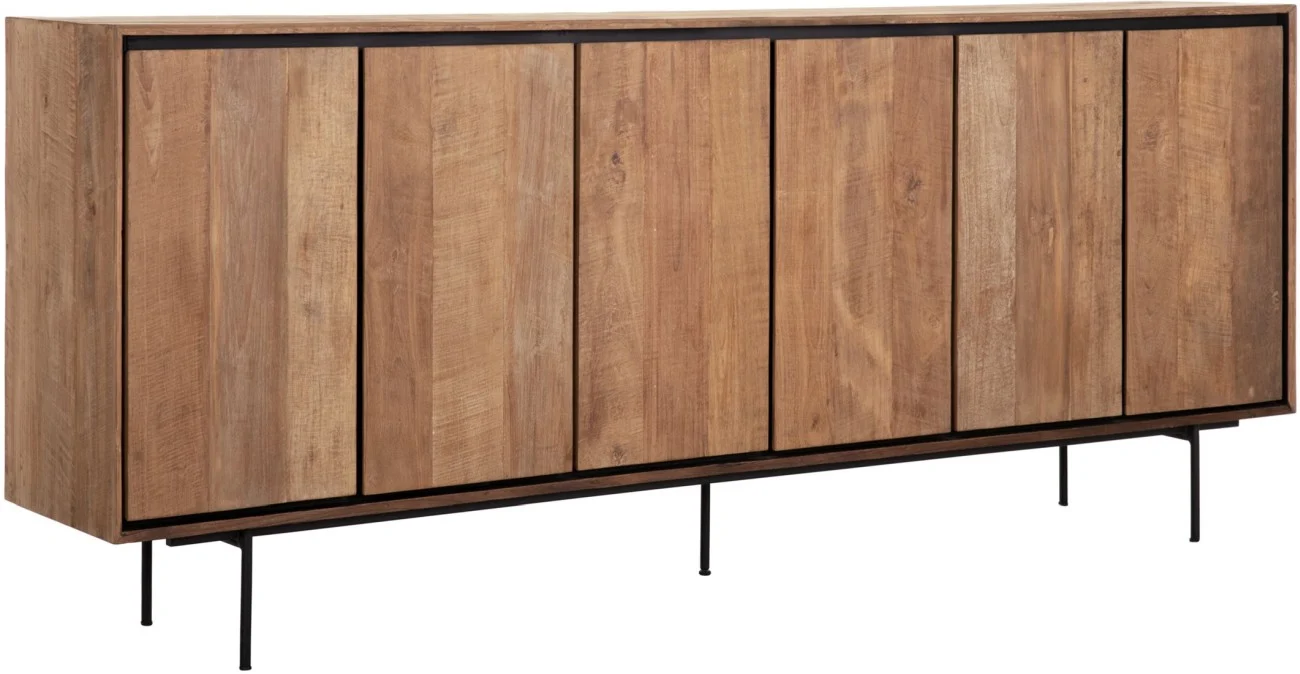 Sideboard Metropole aus recyceltem Teakholz, massiv, natürliches Design, 220 cm, Metallgestell - dtp Home