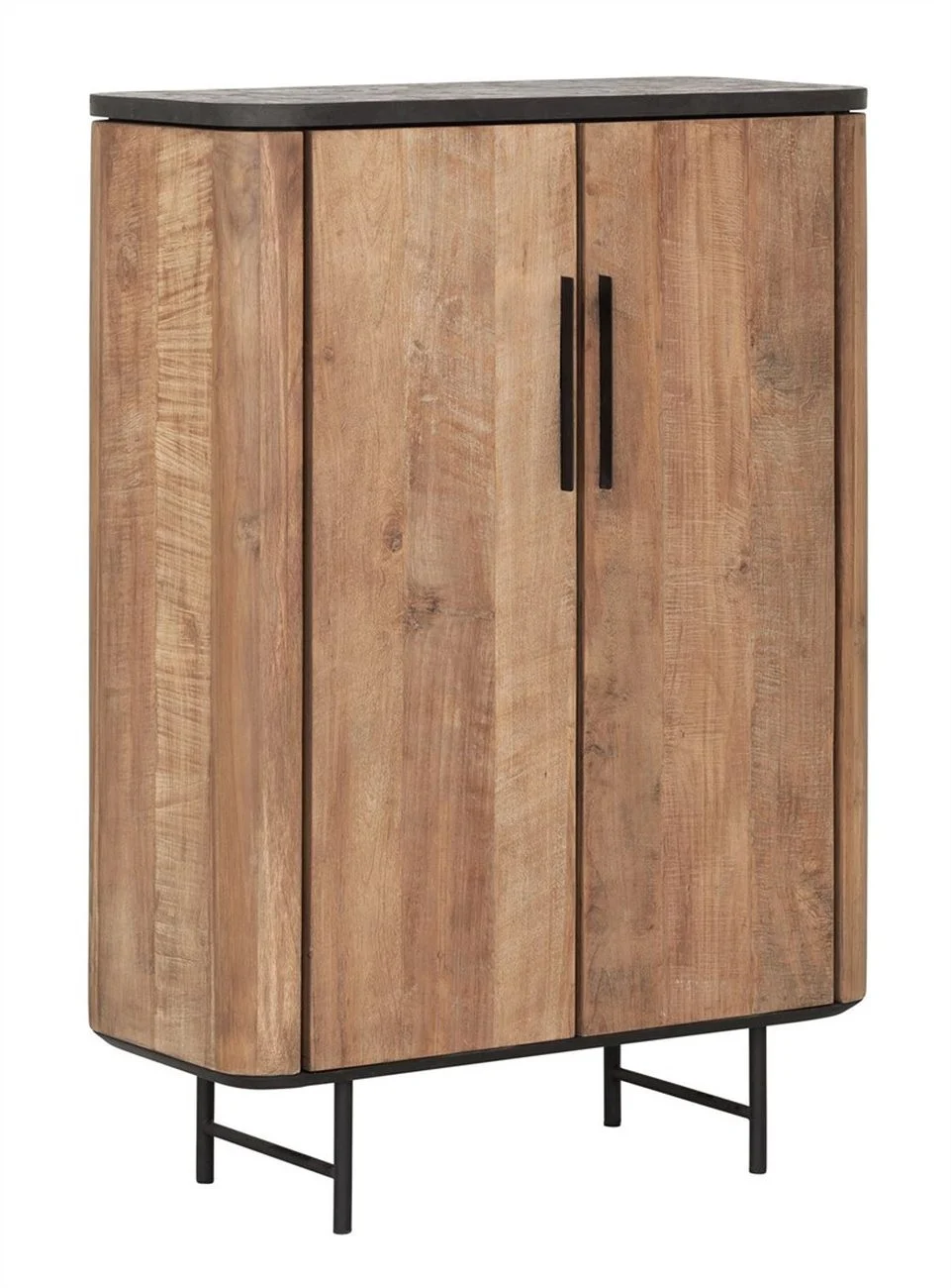 Highboard Soho aus recyceltem Teakholz, modern, natur, 90 cm, Massivholz mit schwarzem Gestell - dtp Home