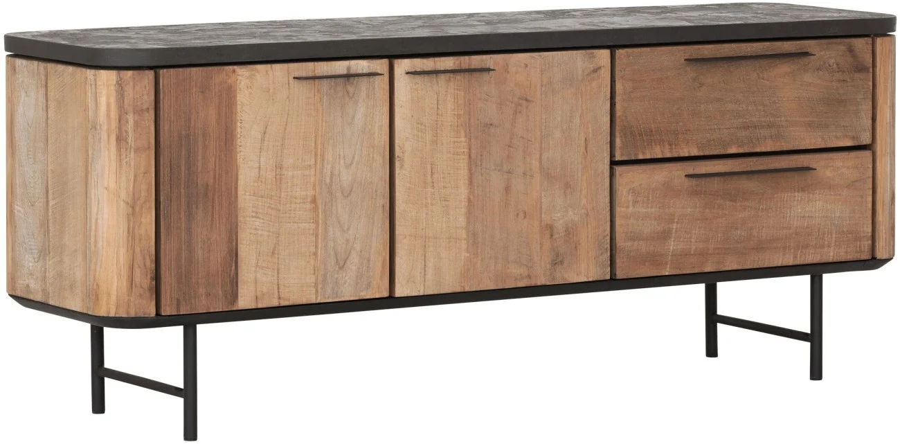 TV Board Soho aus recyceltem Teakholz, modernes Design, naturfarben, 150 cm breit, Metallgestell - dtp Home