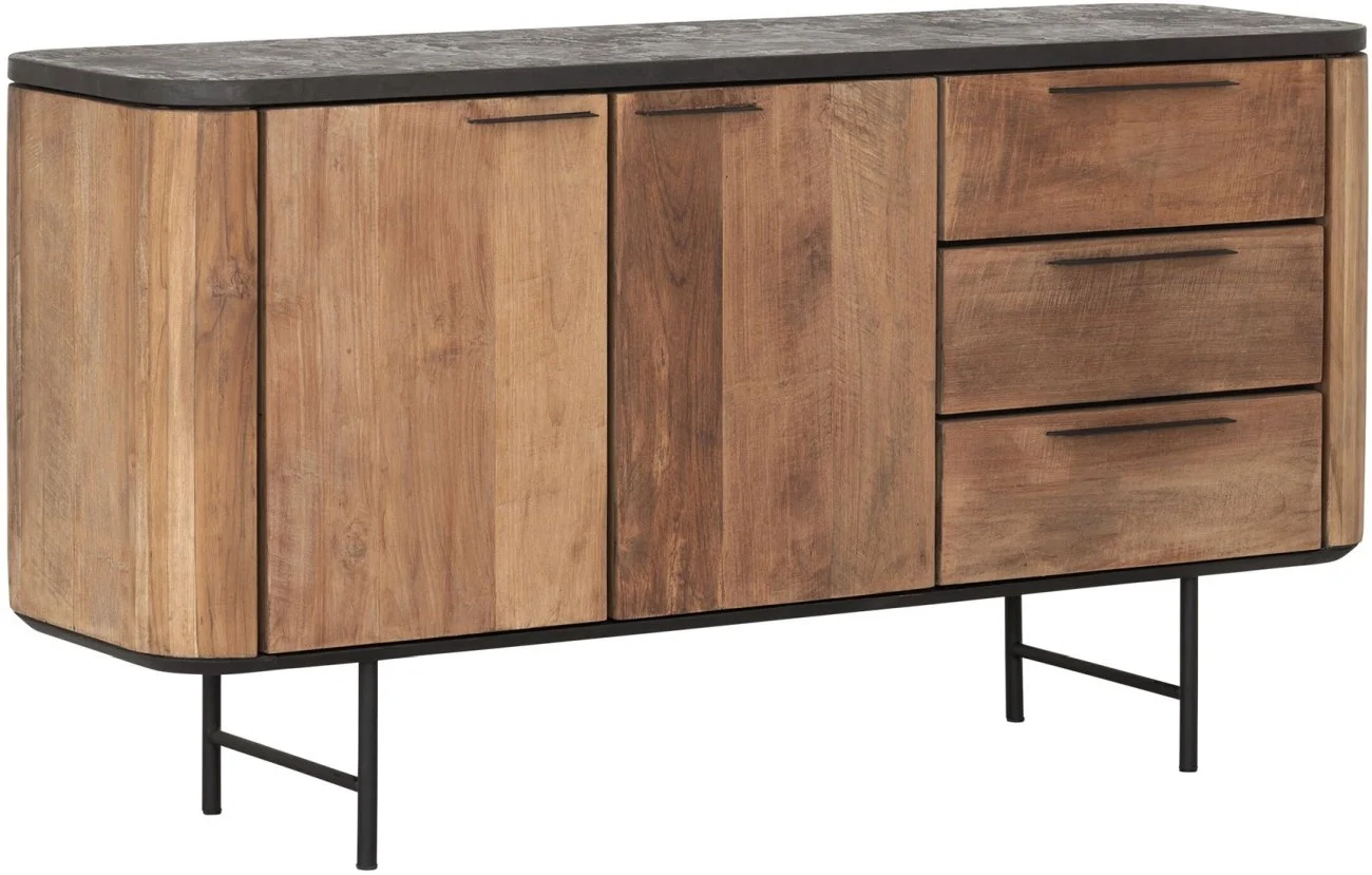 Sideboard Soho aus recyceltem Teakholz, modern massiv, Natur und Schwarz, 160 cm, Metallgestell - dtp Home