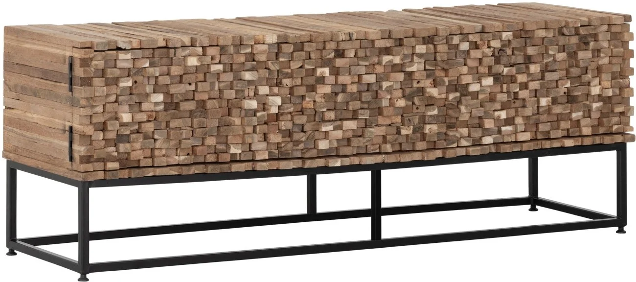 TV Board Sticks aus Teakholz, massives Design, natur, 145 cm breit, Metallgestell - Must Living