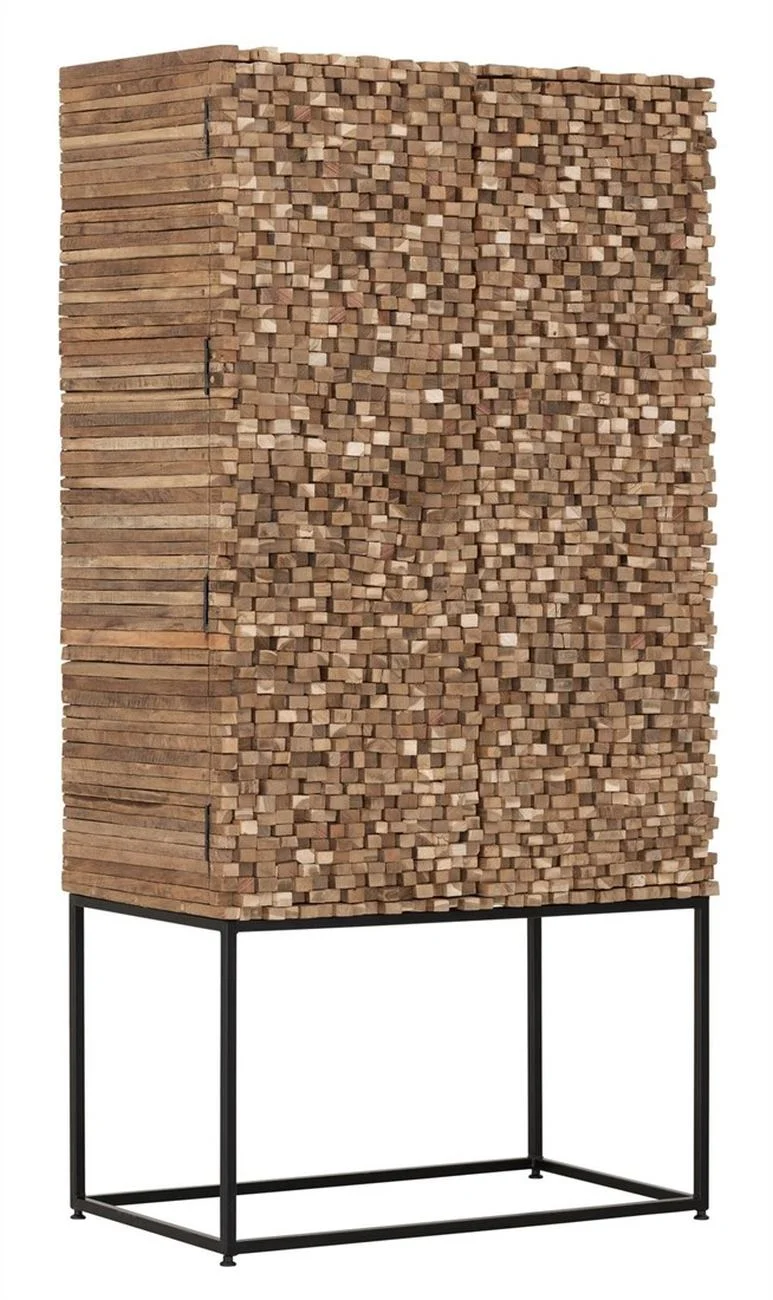 Schrank Sticks aus Teakholz, modernes Design, natur, 90 cm, Metallgestell, montiert geliefert - Must Living