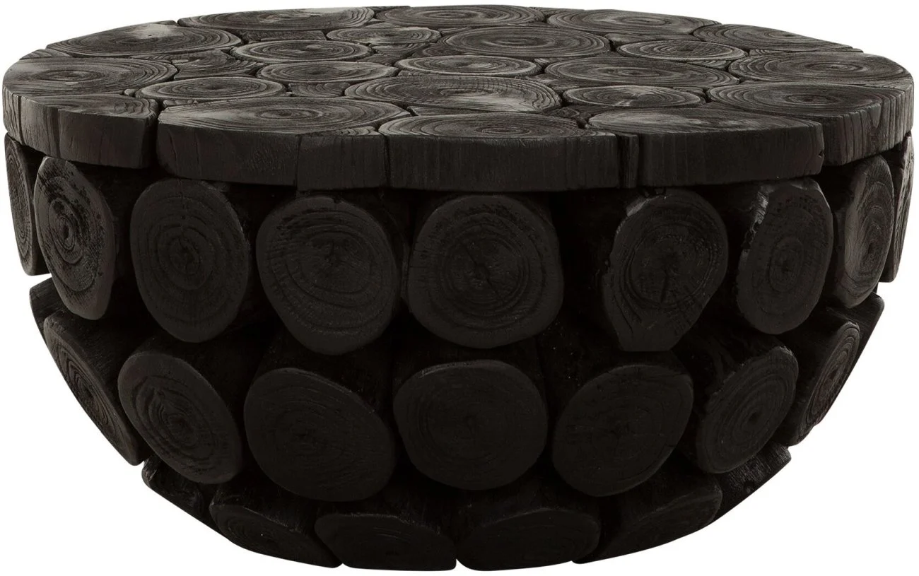 Couchtisch Cone aus Teakholz, massiv und geölt, rundes Design, schwarz, Ø 62 cm - Must Living