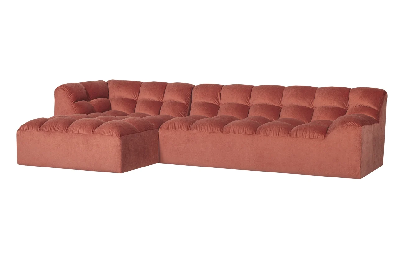 Ecksofa Allure aus Samt, modern und weich gepolstert, links, Farbe Blush Rosa - Woood