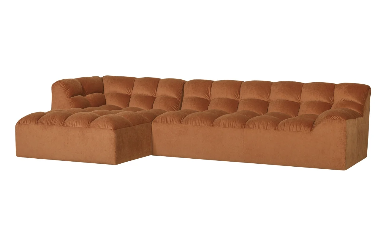 Ecksofa Allure aus Samt, modern linksseitig, terra braun, weiche Polsterung - Woood