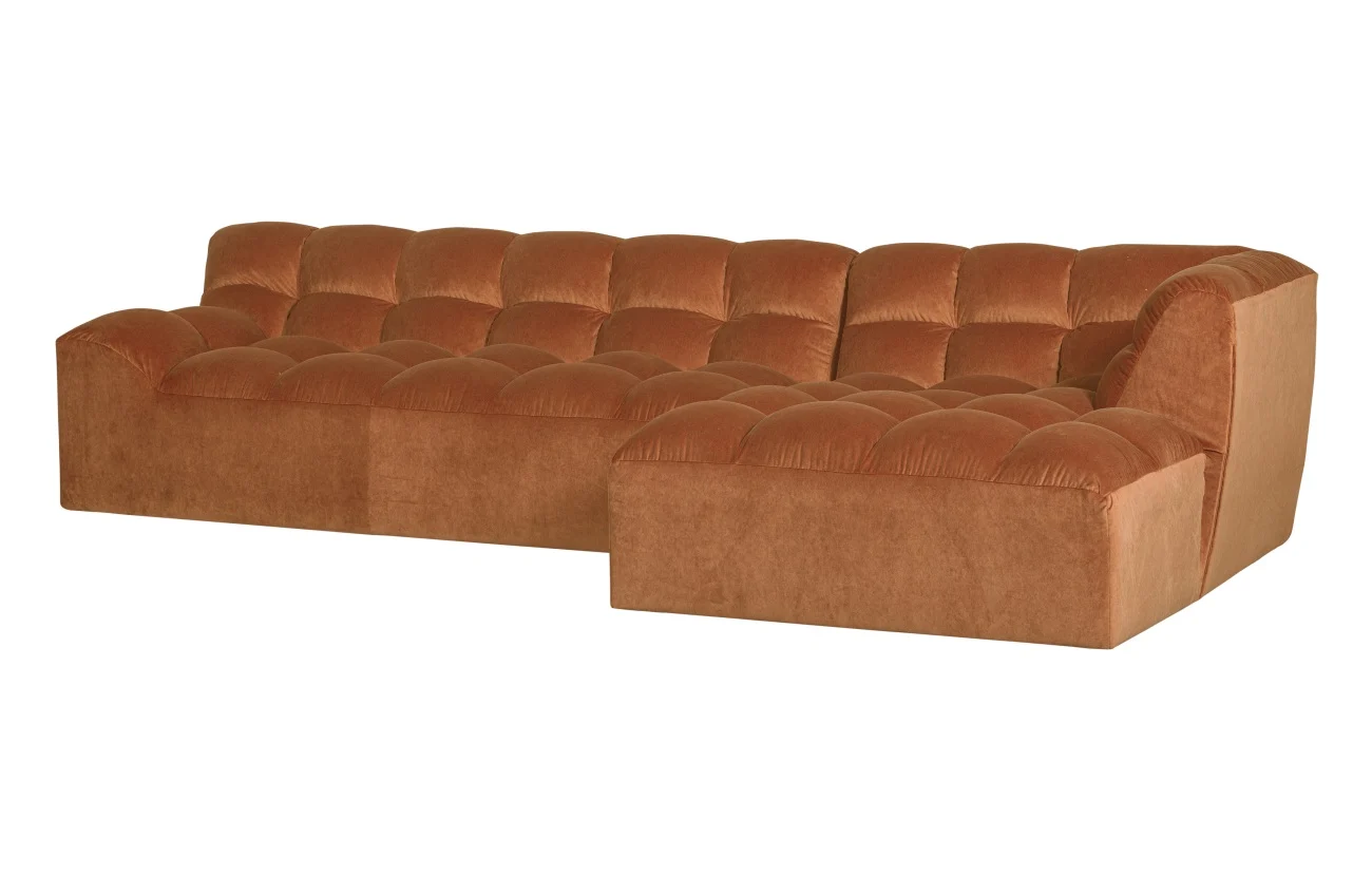 Ecksofa Allure aus Samt, modern, rechtsseitig, terra braun, elegante Polsterung - Woood