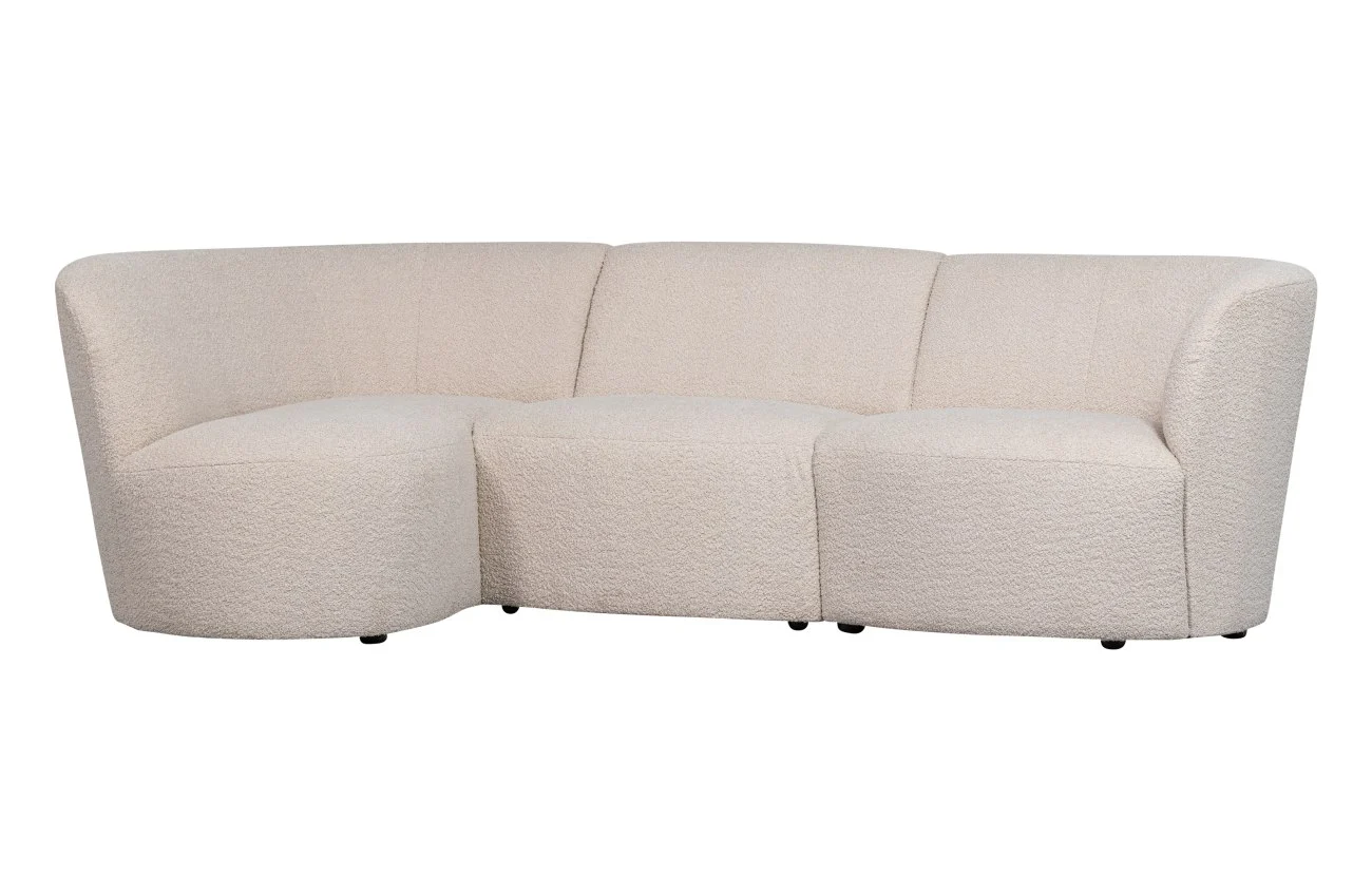 Ecksofa Coco Bouclé-Stoff, modern linksseitig, creme, weiche Textur, für 3–4 Personen