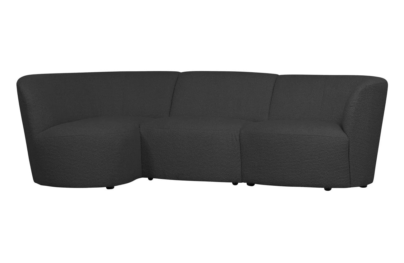 Ecksofa Coco Bouclé, modern linksseitig, dunkelgrau, weiche Textur für 3–4 Personen - Woood