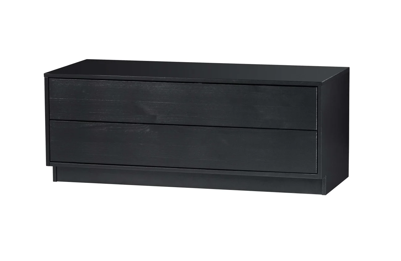TV Board Finca aus Kiefernholz, modern, 100 cm breit, schwarz lackiert, Push-to-Open-System