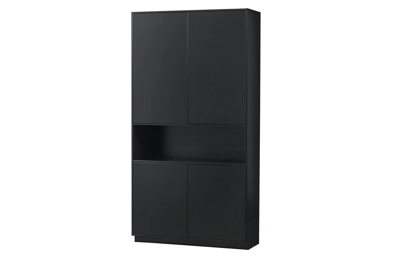 Schrank Finca aus Kiefernholz, modern, Schwarz, lackiert, Push-to-Open-System, schwebende Optik