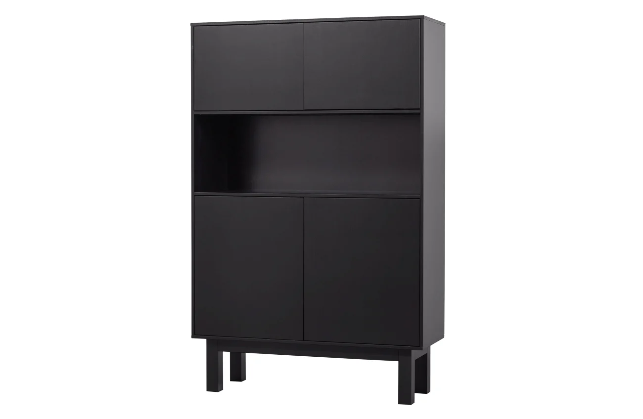 Schrank aus Kiefernholz, modern, schwarz, 110 cm breit, mit Push-to-Open-System