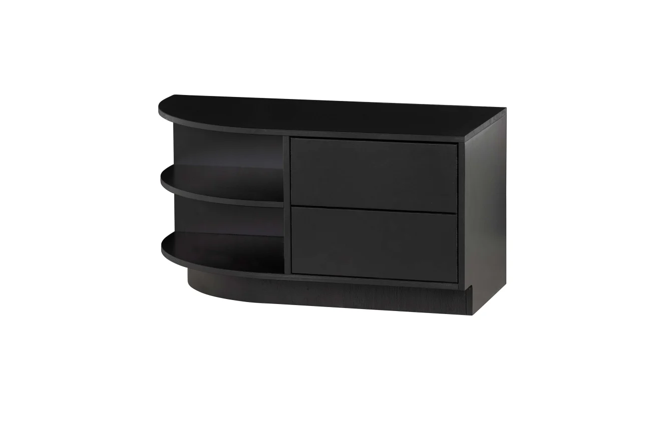 TV Board Finca aus Kiefernholz, modern, Schwarz, Push-to-Open-System, links, 78x40x40 cm
