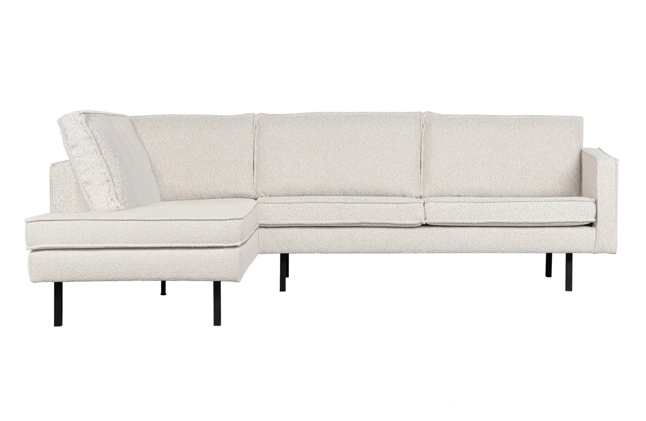 Ecksofa Rodeo Bouclé-Stoff, modern links, natur, weiche Polsterung, schwarzes Gestell