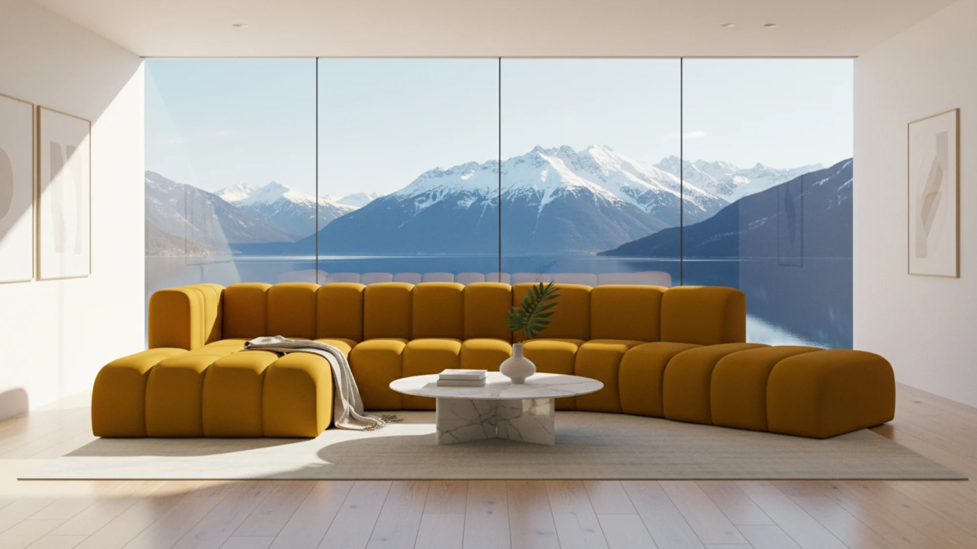 Velours-Ecksofa Grand L Round moderne modulare Designer-Sofa in Stoff Salvador