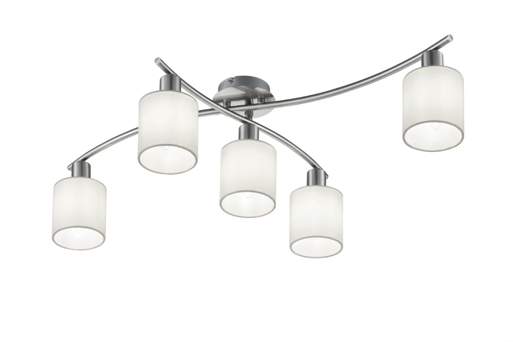 Trio Garda Deckenleuchte 5 Fassungen Metall/Stoff Nickel matt/Weiß