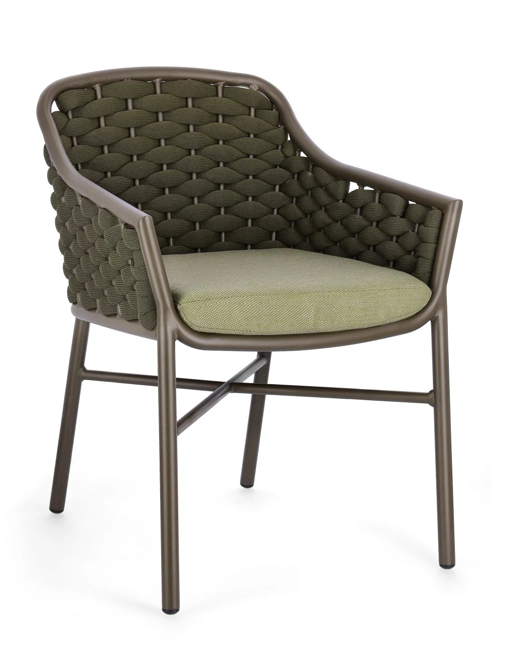 Gartenstuhl Everly aus Aluminium, modern, Olive, mit abnehmbarem Olefin-Kissen, stapelbar