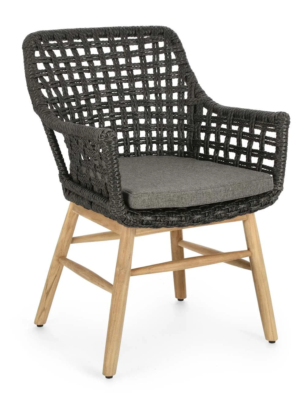Gartenstuhl Wilson aus Teakholz, skandinavisches Design, schwarz, mit abziehbarem Sunproof Kissen - Bizzotto
