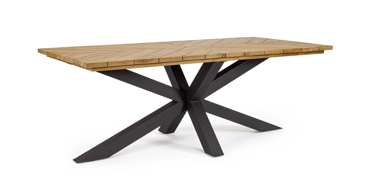 Gartenesstisch Palmdale aus Teakholz, modernes Spider-Gestell, schwarz-natur, für 6–8 Personen