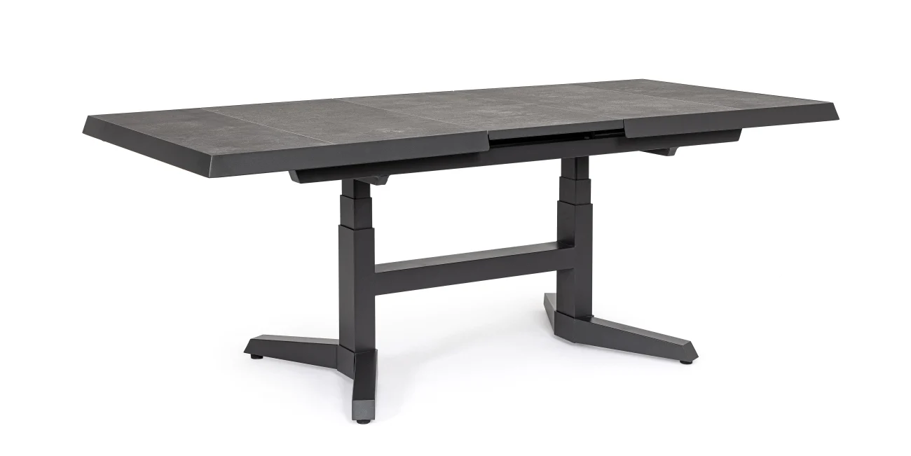 Gartenesstisch Robert aus Aluminium und Keramik, modern höhenverstellbar, anthrazit, ausziehbar für 6–8 Personen - Bizzotto