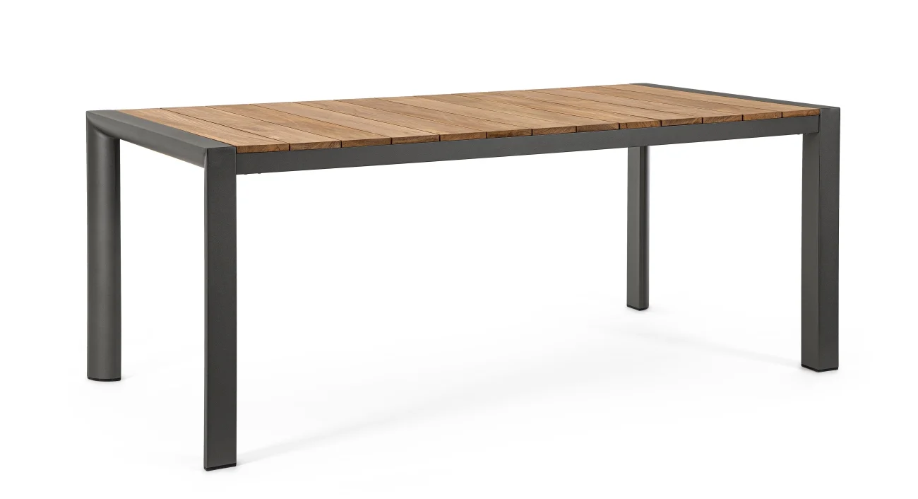 Gartenesstisch Cameron aus Teakholz und Aluminium, modern rechteckig, anthrazit natur, 180x90 cm - Bizzotto