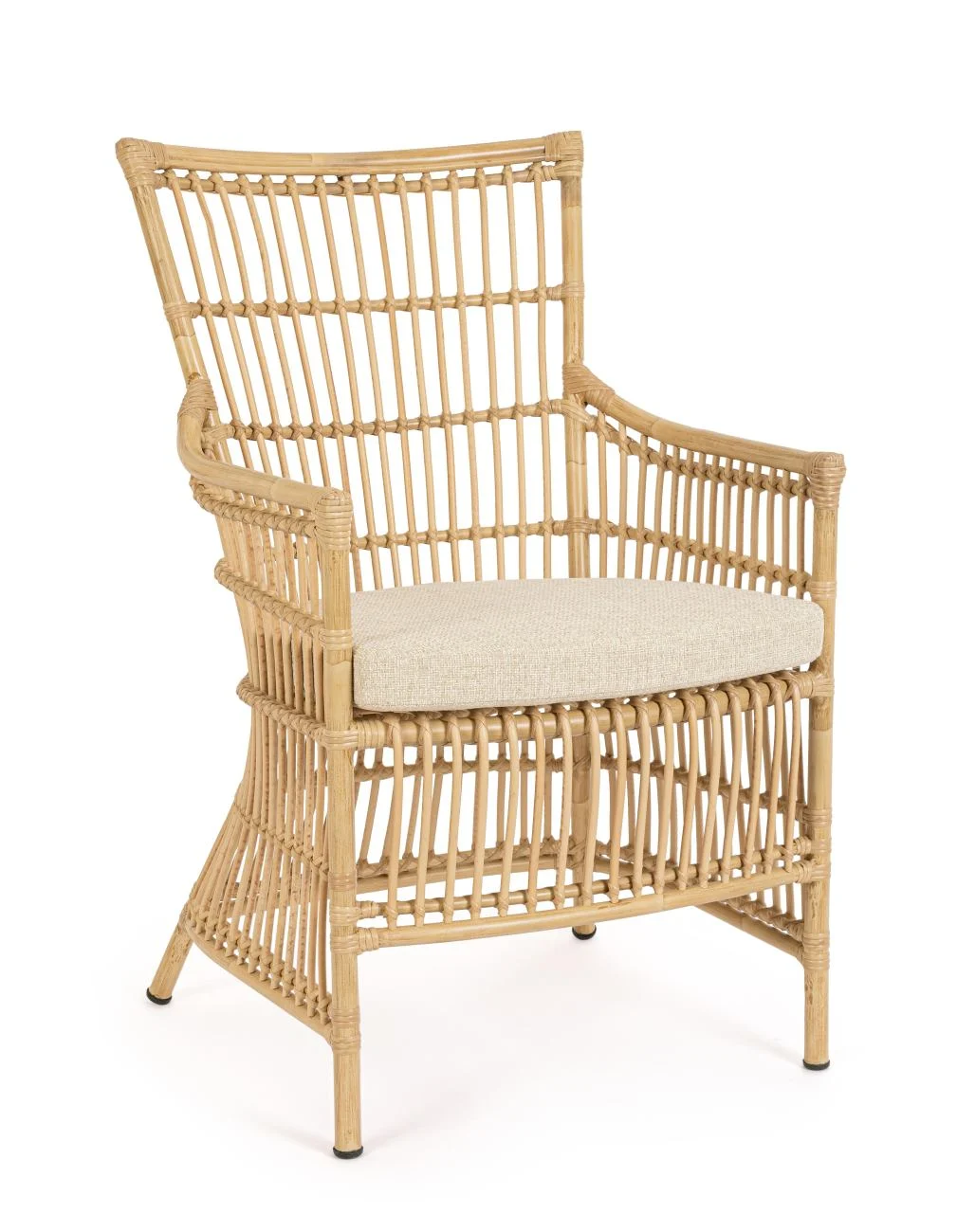 Gartenstuhl Adelma aus Rattan, Aluminiumgestell, skandinavischer Boho Stil, natur, inkl. Kissen - Bizzotto