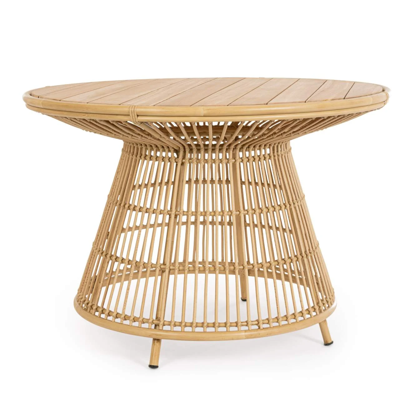 Gartenesstisch Adelma aus Teakholz, rundes Design, Boho Stil, natur, Ø 110 cm, für 3-4 Personen