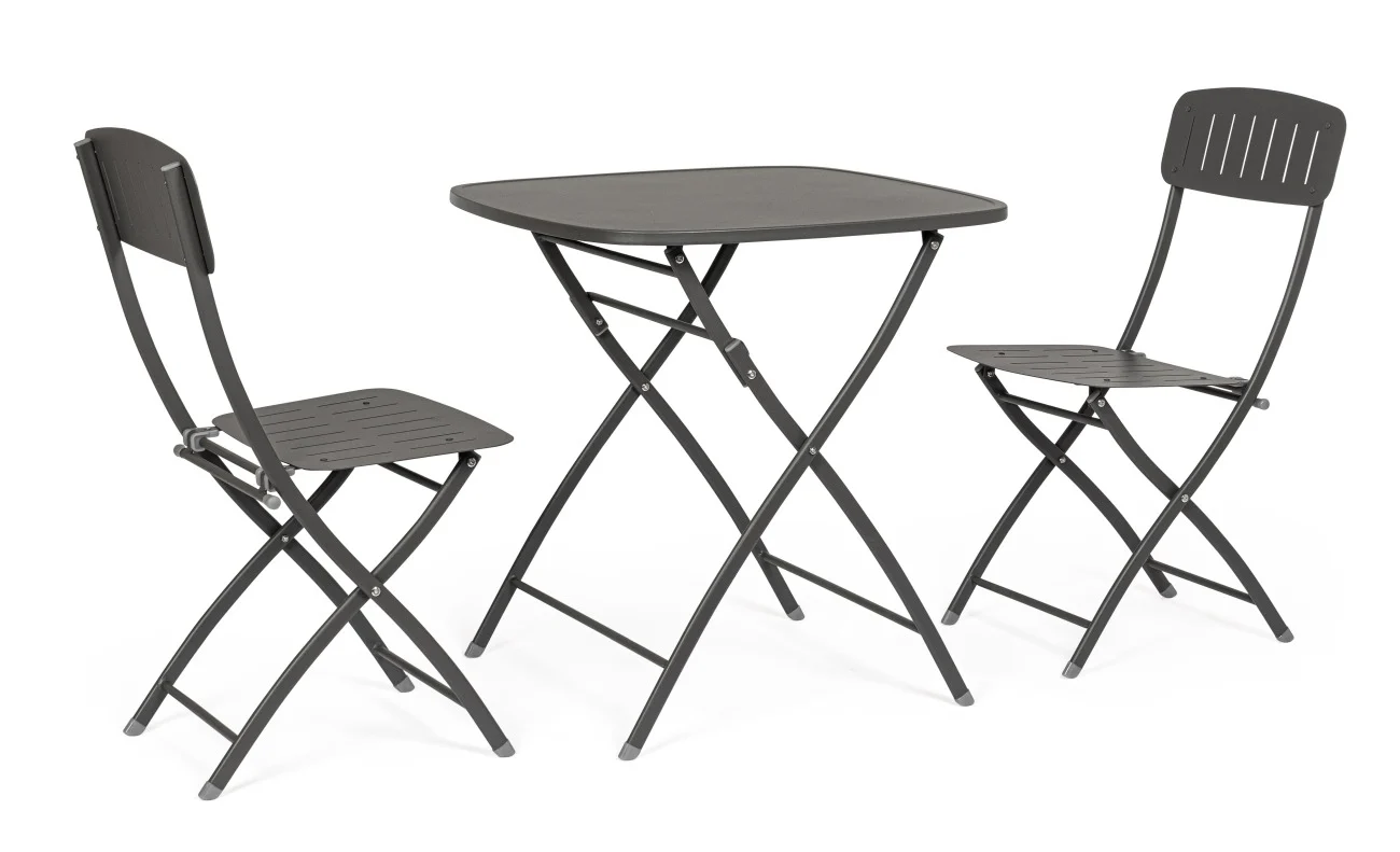 Garten-Set Yvonne aus Metall, klassisch, anthrazit, klappbar, pflegeleicht, für zwei Personen