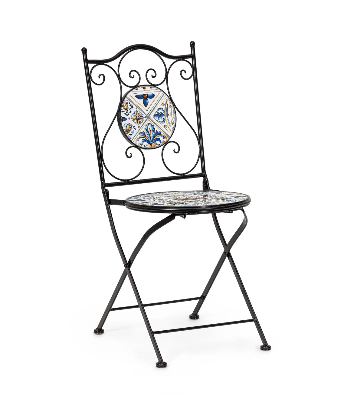 Gartenstuhl Mykonos 2er-Set aus Metall und Keramik, klappbar, klassisch, mehrfarbig, für Outdoor