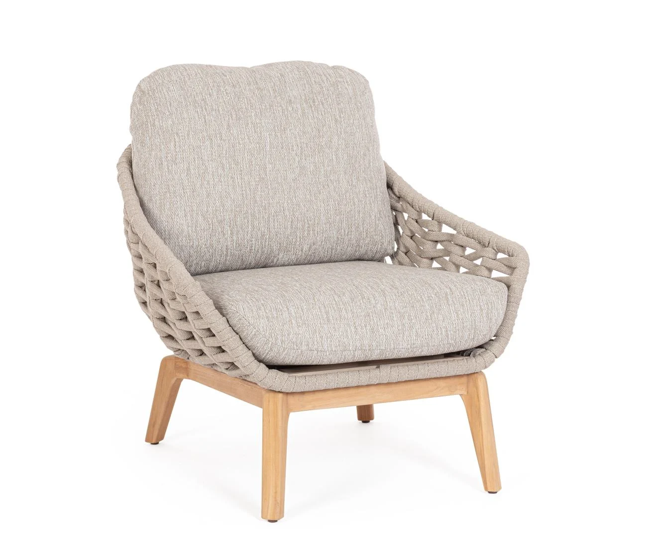 Gartensessel Tamires aus Teakholz, modern, gepolstert, beige, nachhaltiges Holz, Outdoor - Bizzotto