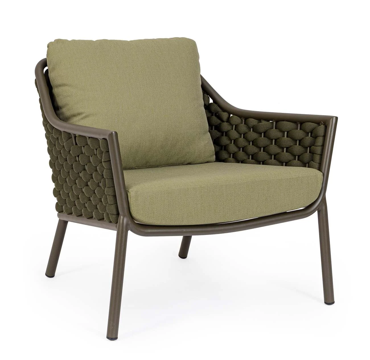 Gartensessel Everly aus Aluminium, modernes Design, olivegrün gepolstert, abziehbare Kissen - Bizzotto