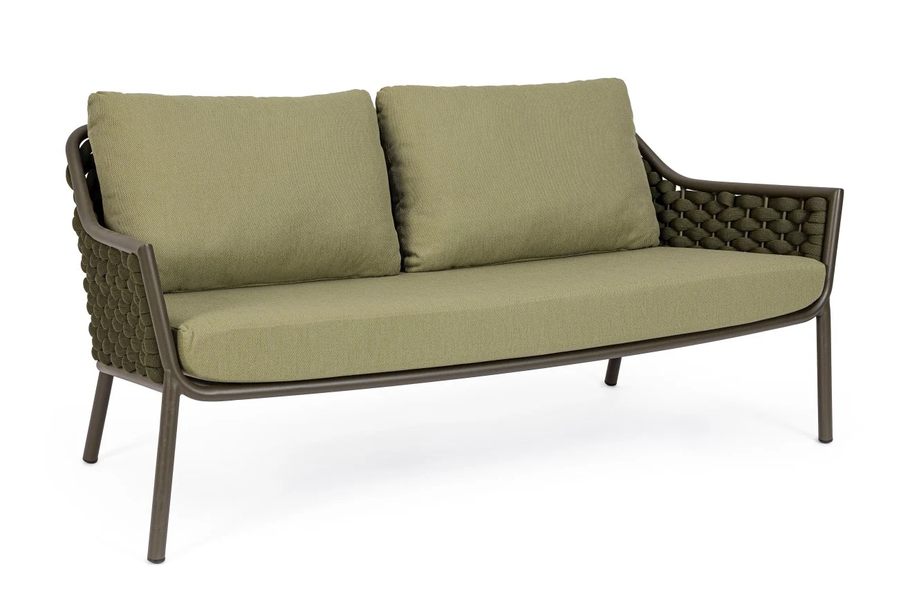 Gartensofa Everly aus Aluminium, modernes Design, Olive grün, mit abziehbaren Kissen - Bizzotto
