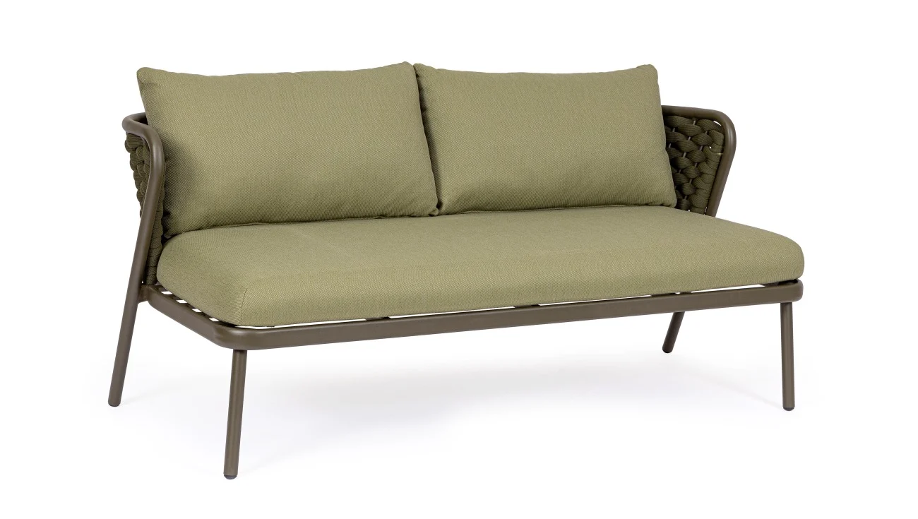 Gartensofa Harlow aus Aluminium, modernes Design, gepolsterte Kissen, olive grün, Outdoor - Bizzotto