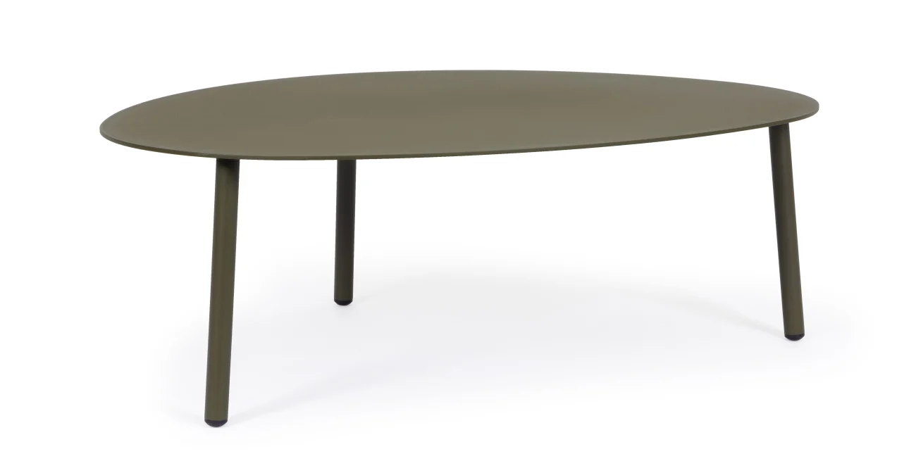 Gartencouchtisch Sparky aus Aluminium, modernes Design, olive, organische Form, 100x70 cm - Bizzotto