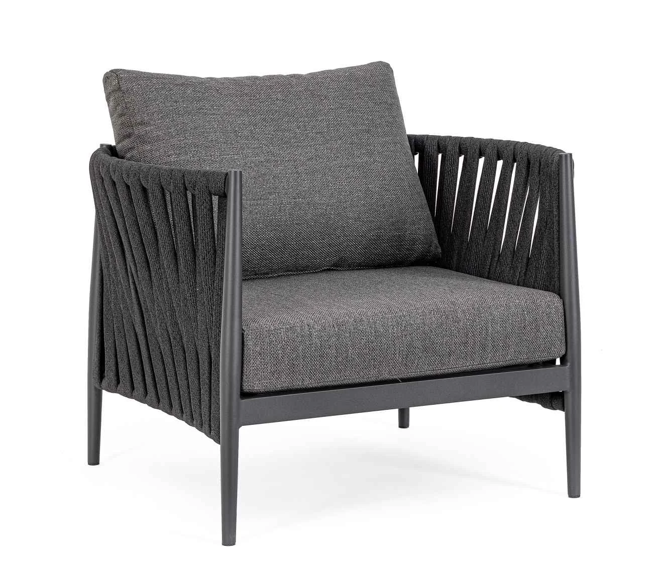 Gartensessel Jacinta aus Aluminium, modernes Design, gepolstert, anthrazit, wetterfest - Bizzotto