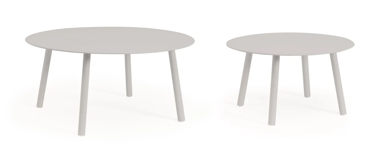 Gartencouchtisch Aminta 2er-Set aus Aluminium, modern, sandfarben, rundes Design