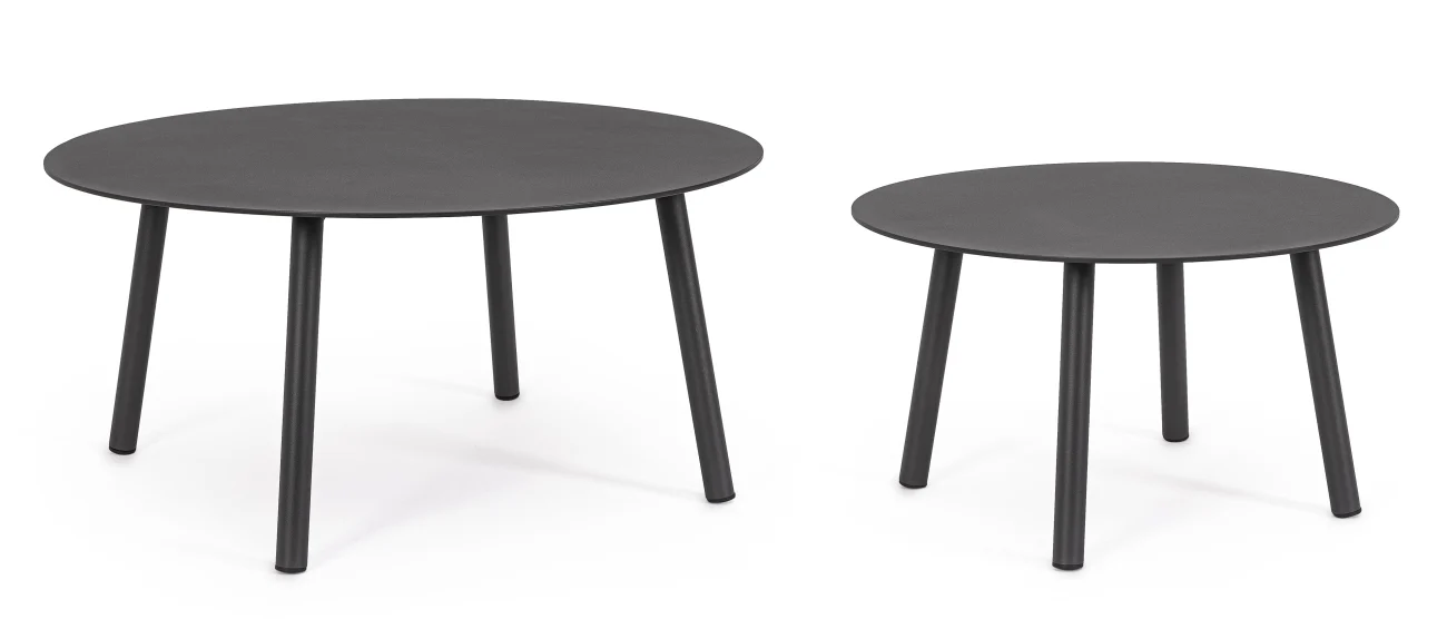 Gartencouchtisch Aminta 2er-Set aus Aluminium, modern, anthrazit, rund, pflegeleicht