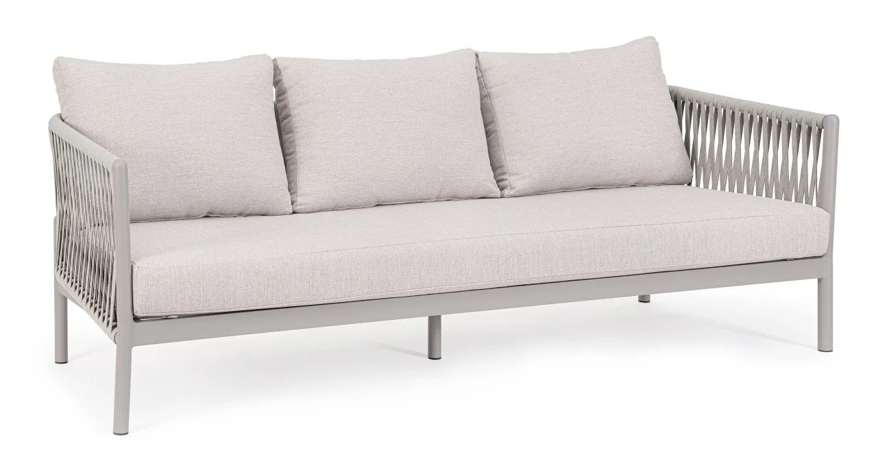 Gartensofa Florencia Aluminium und Olefin, modern, sand, inklusive Kissen, für 3 Personen - Bizzotto