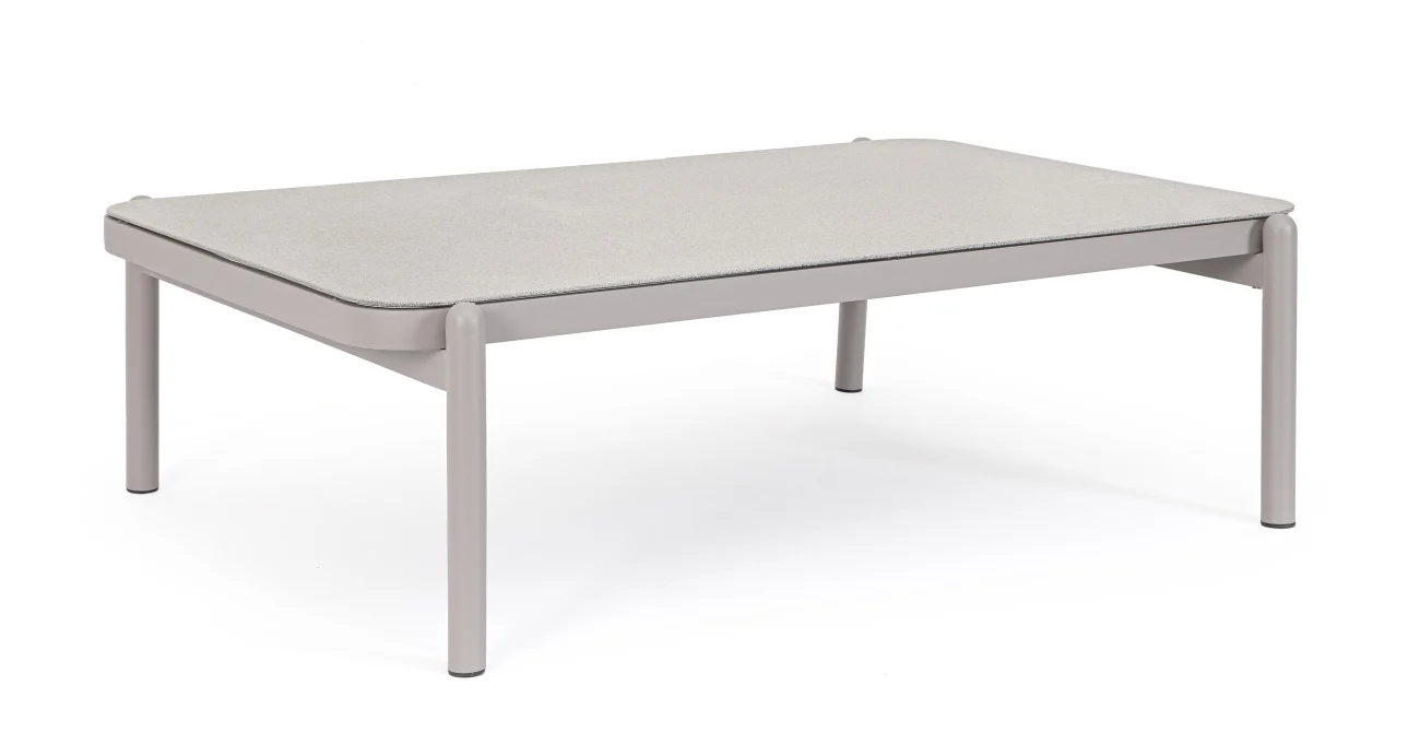 Gartencouchtisch Florencia aus Aluminium und Glas, modern, sandfarben, rechteckig, 120x75 cm - Bizzotto