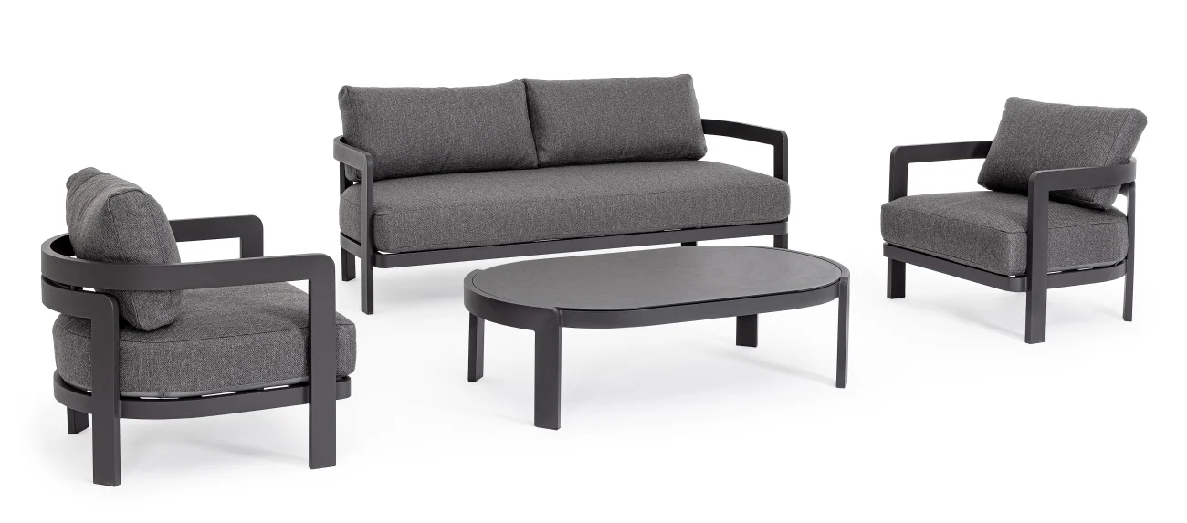 Garten-Set Presly 4er-Set aus Aluminium, modern, gepolstert, anthrazit, abziehbare Kissen