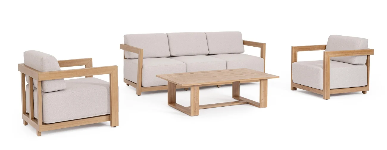 Garten-Set Theseus Aluminium, modern, Outdoor, natur, 4-teilig mit abziehbaren Kissen