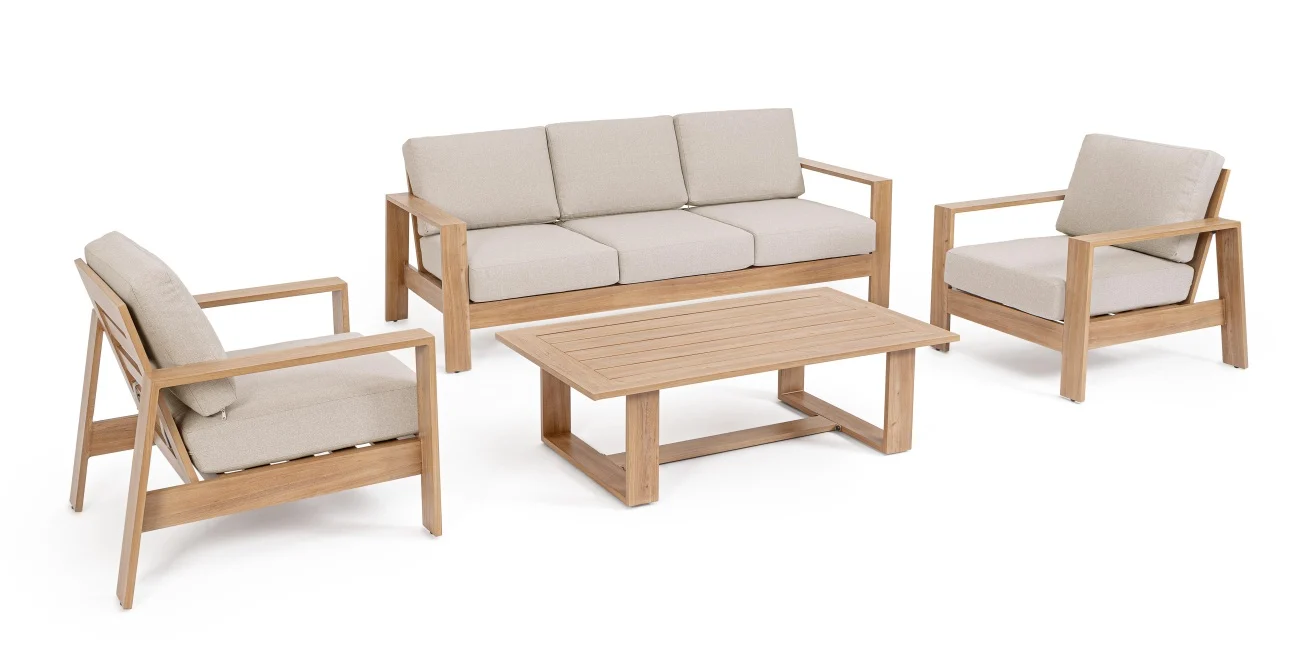 Garten-Set Baltic 4er-Set aus Aluminium, modern, Natur, abziehbare Kissen, Outdoor geeignet