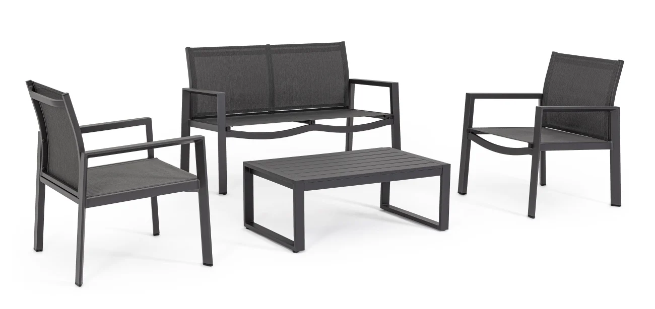 Garten-Set Kallen aus Aluminium, modern, anthrazit, 4-teilig mit Sessel, Sofa und Tisch