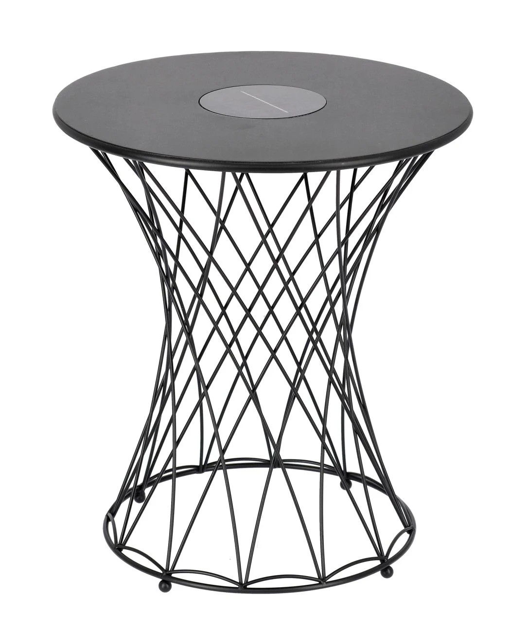 Gartenbeistelltisch Jeevan aus Metall, modern, rund, Schwarz, LED-Solarlicht, outdoor geeignet